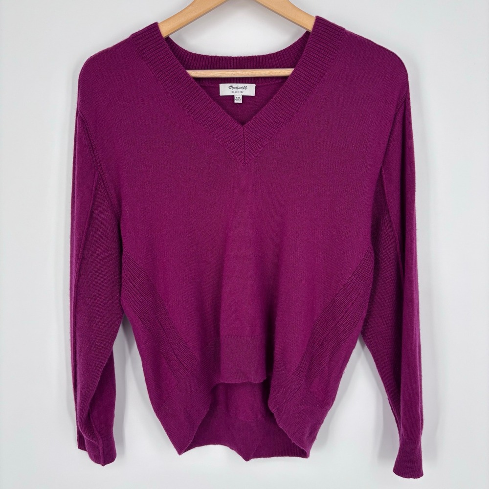 Madwell Cashmere V-Neck Sweater Womens XXS Magenta Purple Long Sleeve Knit
